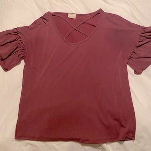Small Dusky Maroon Bell Sleeve Cross Front Blouse